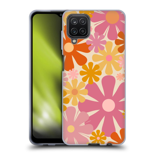 Kierkegaard Design Studio Retro Abstract Patterns Pink Orange Thulian Flowers Soft Gel Case for Samsung Galaxy A12 (2020)