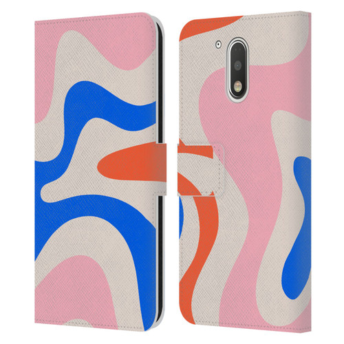 Kierkegaard Design Studio Retro Abstract Patterns Pink Blue Orange Swirl Leather Book Wallet Case Cover For Motorola Moto G41