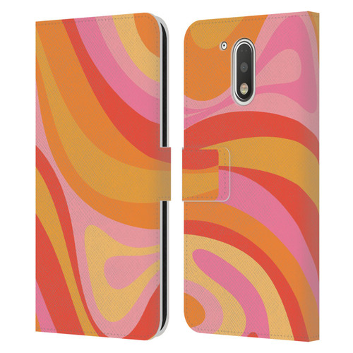Kierkegaard Design Studio Retro Abstract Patterns Pink Orange Yellow Swirl Leather Book Wallet Case Cover For Motorola Moto G41