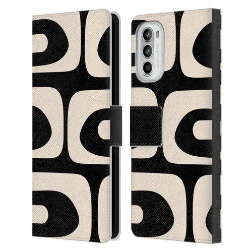 Kierkegaard Design Studio Retro Abstract Patterns Modern Piquet Black Cream Leather Book Wallet Case Cover For Motorola Moto G52