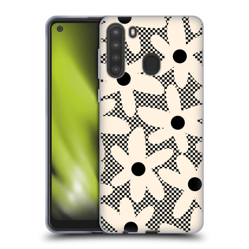Kierkegaard Design Studio Retro Abstract Patterns Daisy Black Cream Dots Check Soft Gel Case for Samsung Galaxy A21 (2020)