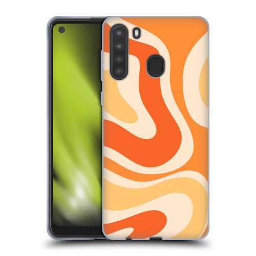 Kierkegaard Design Studio Retro Abstract Patterns Modern Orange Tangerine Swirl Soft Gel Case for Samsung Galaxy A21 (2020)