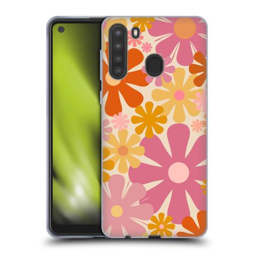 Kierkegaard Design Studio Retro Abstract Patterns Pink Orange Thulian Flowers Soft Gel Case for Samsung Galaxy A21 (2020)
