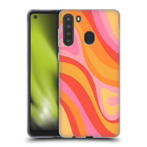 Kierkegaard Design Studio Retro Abstract Patterns Pink Orange Yellow Swirl Soft Gel Case for Samsung Galaxy A21 (2020)