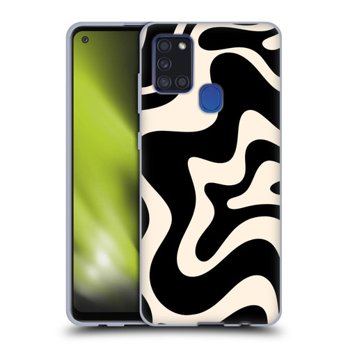 Kierkegaard Design Studio Retro Abstract Patterns Black Almond Cream Swirl Soft Gel Case for Samsung Galaxy A21s (2020)