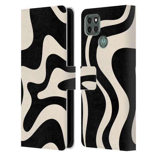 Kierkegaard Design Studio Retro Abstract Patterns Black Almond Cream Swirl Leather Book Wallet Case Cover For Motorola Moto G9 Power
