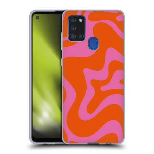 Kierkegaard Design Studio Retro Abstract Patterns Hot Pink Orange Swirl Soft Gel Case for Samsung Galaxy A21s (2020)