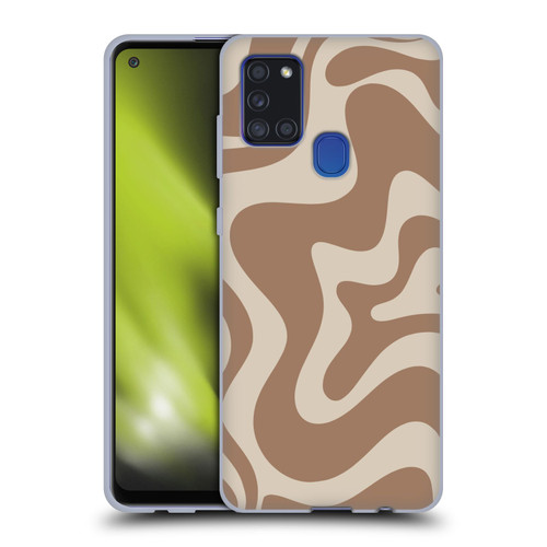 Kierkegaard Design Studio Retro Abstract Patterns Milk Brown Beige Swirl Soft Gel Case for Samsung Galaxy A21s (2020)