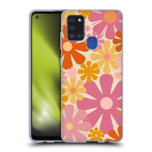 Kierkegaard Design Studio Retro Abstract Patterns Pink Orange Thulian Flowers Soft Gel Case for Samsung Galaxy A21s (2020)