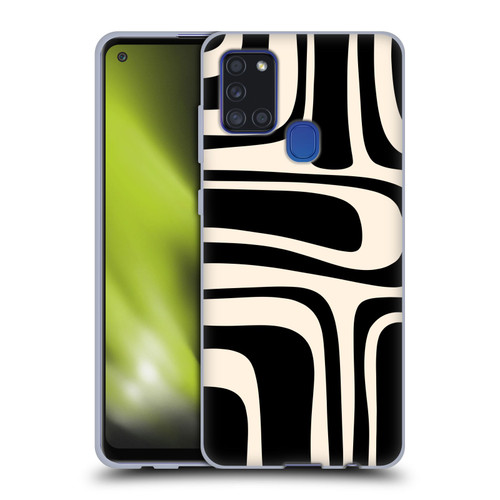 Kierkegaard Design Studio Retro Abstract Patterns Palm Springs Black Cream Soft Gel Case for Samsung Galaxy A21s (2020)