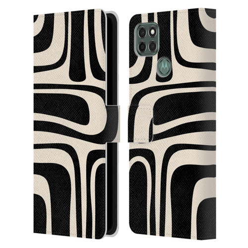Kierkegaard Design Studio Retro Abstract Patterns Palm Springs Black Cream Leather Book Wallet Case Cover For Motorola Moto G9 Power