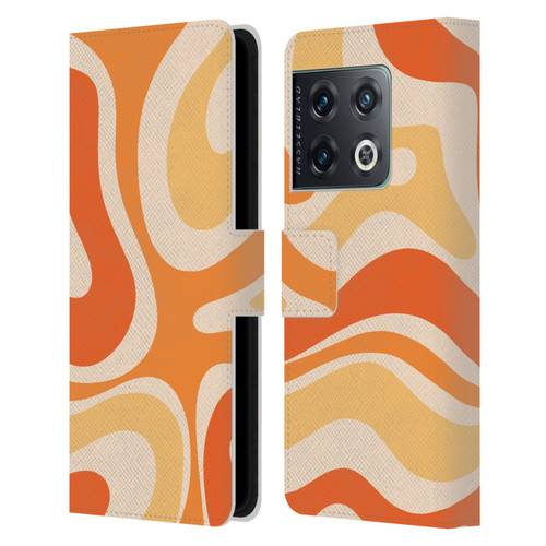 Kierkegaard Design Studio Retro Abstract Patterns Modern Orange Tangerine Swirl Leather Book Wallet Case Cover For OnePlus 10 Pro