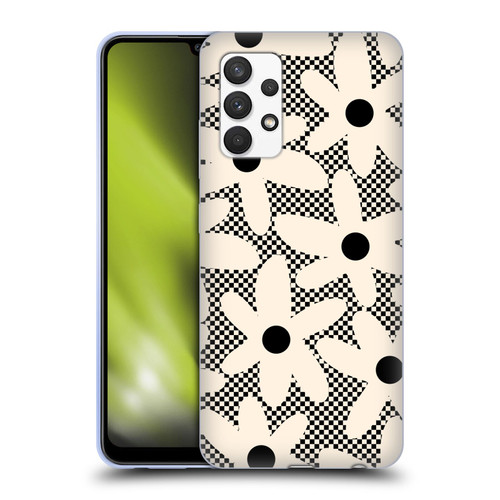 Kierkegaard Design Studio Retro Abstract Patterns Daisy Black Cream Dots Check Soft Gel Case for Samsung Galaxy A32 (2021)