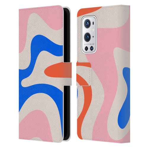 Kierkegaard Design Studio Retro Abstract Patterns Pink Blue Orange Swirl Leather Book Wallet Case Cover For OnePlus 9 Pro