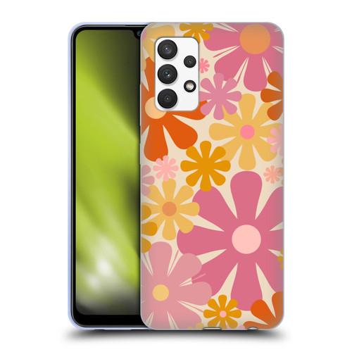 Kierkegaard Design Studio Retro Abstract Patterns Pink Orange Thulian Flowers Soft Gel Case for Samsung Galaxy A32 (2021)