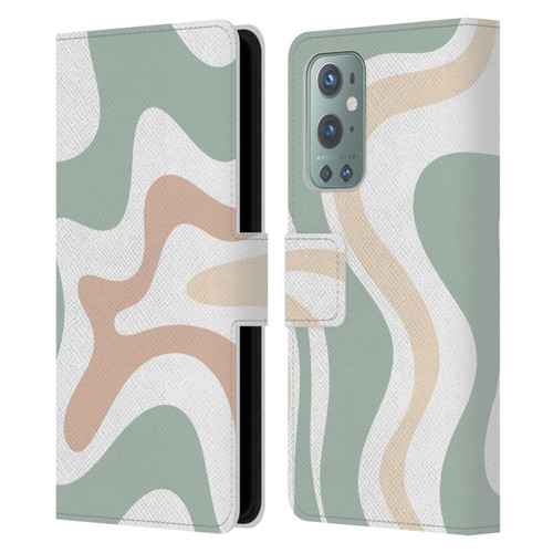 Kierkegaard Design Studio Retro Abstract Patterns Celadon Sage Swirl Leather Book Wallet Case Cover For OnePlus 9