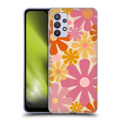Kierkegaard Design Studio Retro Abstract Patterns Pink Orange Thulian Flowers Soft Gel Case for Samsung Galaxy A32 5G / M32 5G (2021)