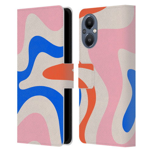 Kierkegaard Design Studio Retro Abstract Patterns Pink Blue Orange Swirl Leather Book Wallet Case Cover For OnePlus Nord N20 5G