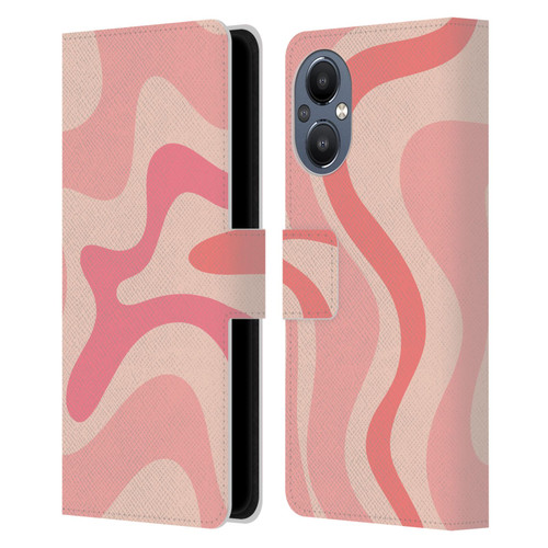 Kierkegaard Design Studio Retro Abstract Patterns Soft Pink Liquid Swirl Leather Book Wallet Case Cover For OnePlus Nord N20 5G