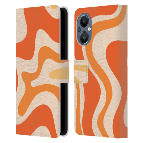 Kierkegaard Design Studio Retro Abstract Patterns Tangerine Orange Tone Leather Book Wallet Case Cover For OnePlus Nord N20 5G