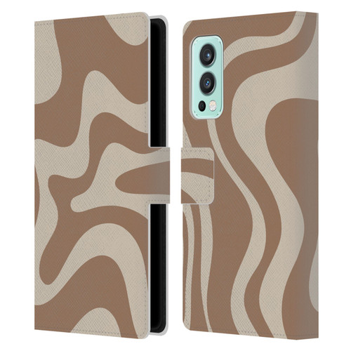 Kierkegaard Design Studio Retro Abstract Patterns Milk Brown Beige Swirl Leather Book Wallet Case Cover For OnePlus Nord 2 5G