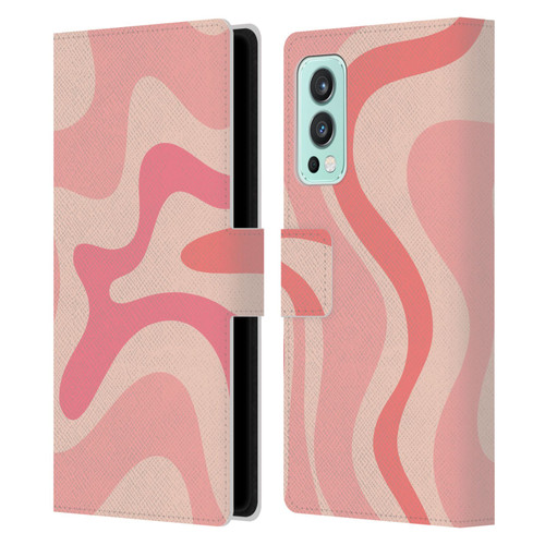 Kierkegaard Design Studio Retro Abstract Patterns Soft Pink Liquid Swirl Leather Book Wallet Case Cover For OnePlus Nord 2 5G