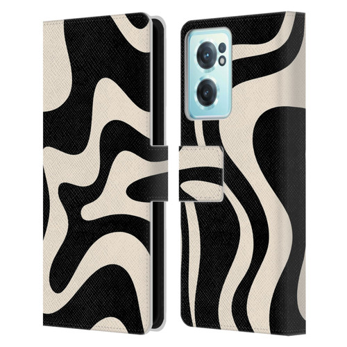 Kierkegaard Design Studio Retro Abstract Patterns Black Almond Cream Swirl Leather Book Wallet Case Cover For OnePlus Nord CE 2 5G