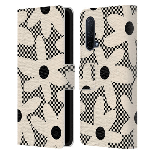 Kierkegaard Design Studio Retro Abstract Patterns Daisy Black Cream Dots Check Leather Book Wallet Case Cover For OnePlus Nord CE 5G