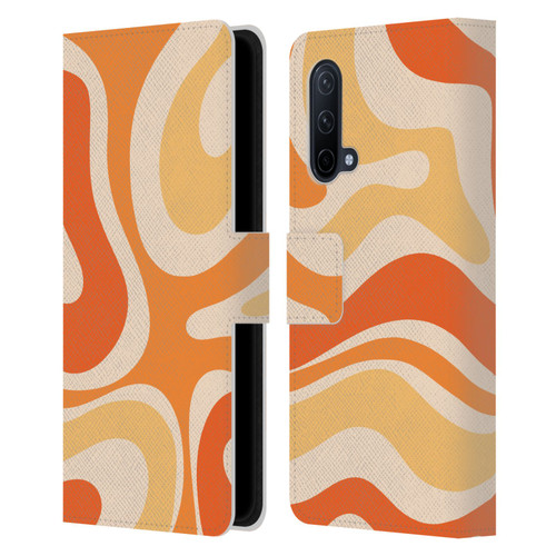 Kierkegaard Design Studio Retro Abstract Patterns Modern Orange Tangerine Swirl Leather Book Wallet Case Cover For OnePlus Nord CE 5G
