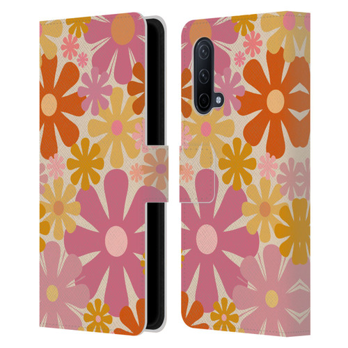 Kierkegaard Design Studio Retro Abstract Patterns Pink Orange Thulian Flowers Leather Book Wallet Case Cover For OnePlus Nord CE 5G