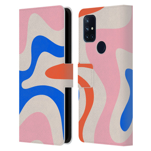 Kierkegaard Design Studio Retro Abstract Patterns Pink Blue Orange Swirl Leather Book Wallet Case Cover For OnePlus Nord N10 5G