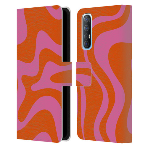 Kierkegaard Design Studio Retro Abstract Patterns Hot Pink Orange Swirl Leather Book Wallet Case Cover For OPPO Find X2 Neo 5G