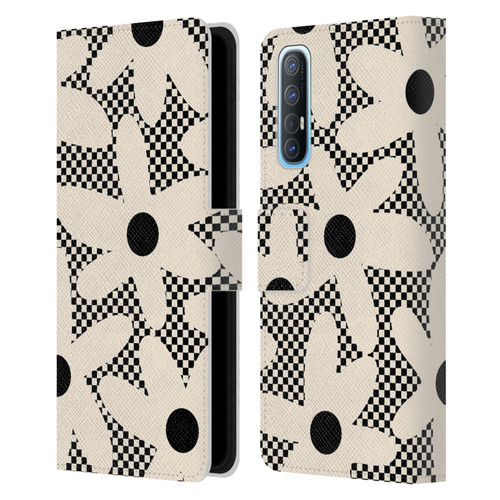 Kierkegaard Design Studio Retro Abstract Patterns Daisy Black Cream Dots Check Leather Book Wallet Case Cover For OPPO Find X2 Neo 5G