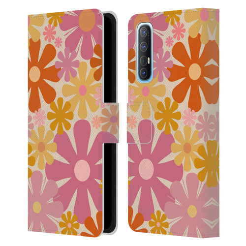 Kierkegaard Design Studio Retro Abstract Patterns Pink Orange Thulian Flowers Leather Book Wallet Case Cover For OPPO Find X2 Neo 5G