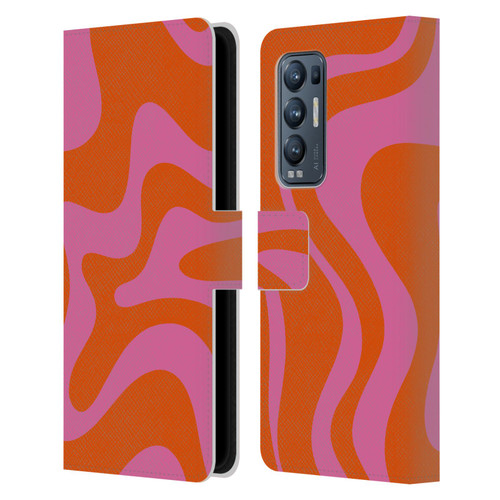 Kierkegaard Design Studio Retro Abstract Patterns Hot Pink Orange Swirl Leather Book Wallet Case Cover For OPPO Find X3 Neo / Reno5 Pro+ 5G