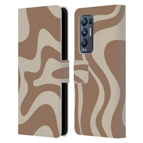 Kierkegaard Design Studio Retro Abstract Patterns Milk Brown Beige Swirl Leather Book Wallet Case Cover For OPPO Find X3 Neo / Reno5 Pro+ 5G