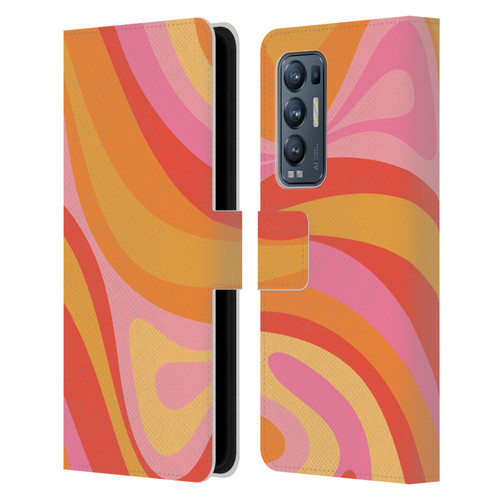 Kierkegaard Design Studio Retro Abstract Patterns Pink Orange Yellow Swirl Leather Book Wallet Case Cover For OPPO Find X3 Neo / Reno5 Pro+ 5G