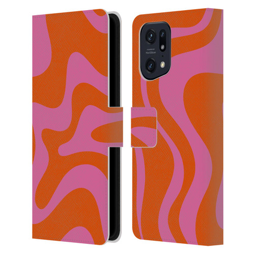 Kierkegaard Design Studio Retro Abstract Patterns Hot Pink Orange Swirl Leather Book Wallet Case Cover For OPPO Find X5