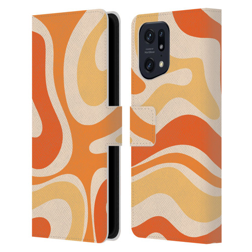 Kierkegaard Design Studio Retro Abstract Patterns Modern Orange Tangerine Swirl Leather Book Wallet Case Cover For OPPO Find X5