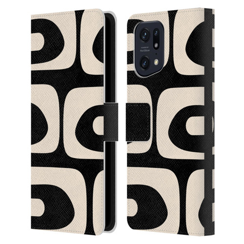 Kierkegaard Design Studio Retro Abstract Patterns Modern Piquet Black Cream Leather Book Wallet Case Cover For OPPO Find X5