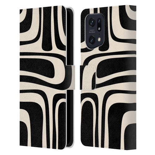 Kierkegaard Design Studio Retro Abstract Patterns Palm Springs Black Cream Leather Book Wallet Case Cover For OPPO Find X5