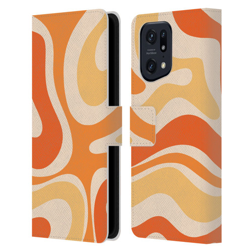 Kierkegaard Design Studio Retro Abstract Patterns Modern Orange Tangerine Swirl Leather Book Wallet Case Cover For OPPO Find X5 Pro