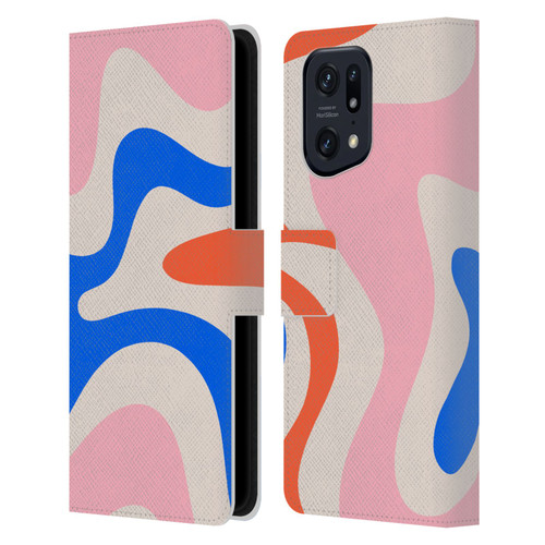 Kierkegaard Design Studio Retro Abstract Patterns Pink Blue Orange Swirl Leather Book Wallet Case Cover For OPPO Find X5 Pro