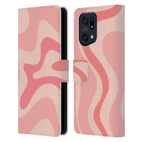 Kierkegaard Design Studio Retro Abstract Patterns Soft Pink Liquid Swirl Leather Book Wallet Case Cover For OPPO Find X5 Pro