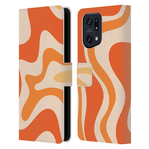 Kierkegaard Design Studio Retro Abstract Patterns Tangerine Orange Tone Leather Book Wallet Case Cover For OPPO Find X5 Pro