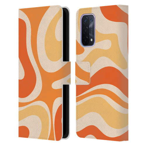 Kierkegaard Design Studio Retro Abstract Patterns Modern Orange Tangerine Swirl Leather Book Wallet Case Cover For OPPO A54 5G