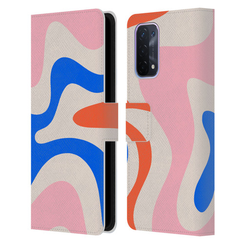 Kierkegaard Design Studio Retro Abstract Patterns Pink Blue Orange Swirl Leather Book Wallet Case Cover For OPPO A54 5G