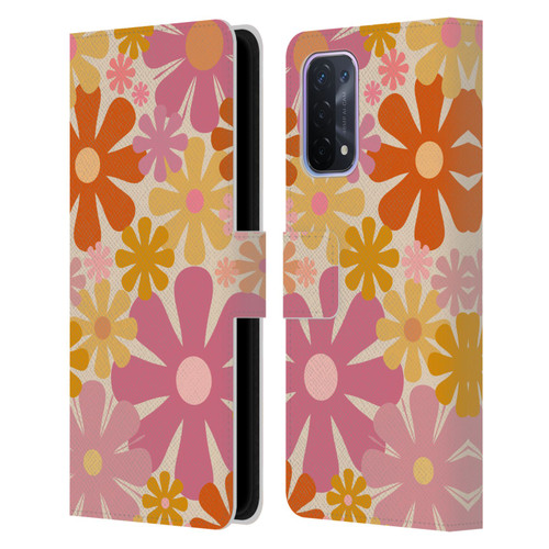 Kierkegaard Design Studio Retro Abstract Patterns Pink Orange Thulian Flowers Leather Book Wallet Case Cover For OPPO A54 5G