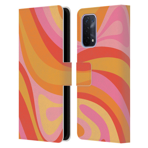 Kierkegaard Design Studio Retro Abstract Patterns Pink Orange Yellow Swirl Leather Book Wallet Case Cover For OPPO A54 5G