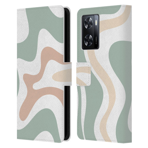 Kierkegaard Design Studio Retro Abstract Patterns Celadon Sage Swirl Leather Book Wallet Case Cover For OPPO A57s